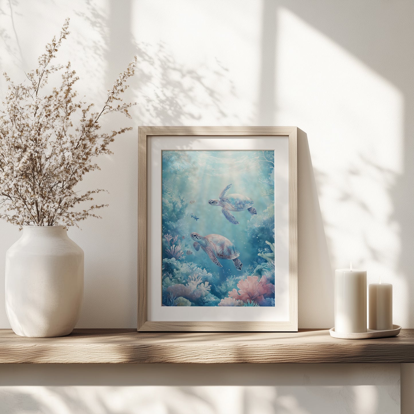 Pastel Sea Turtles Underwater Art Print