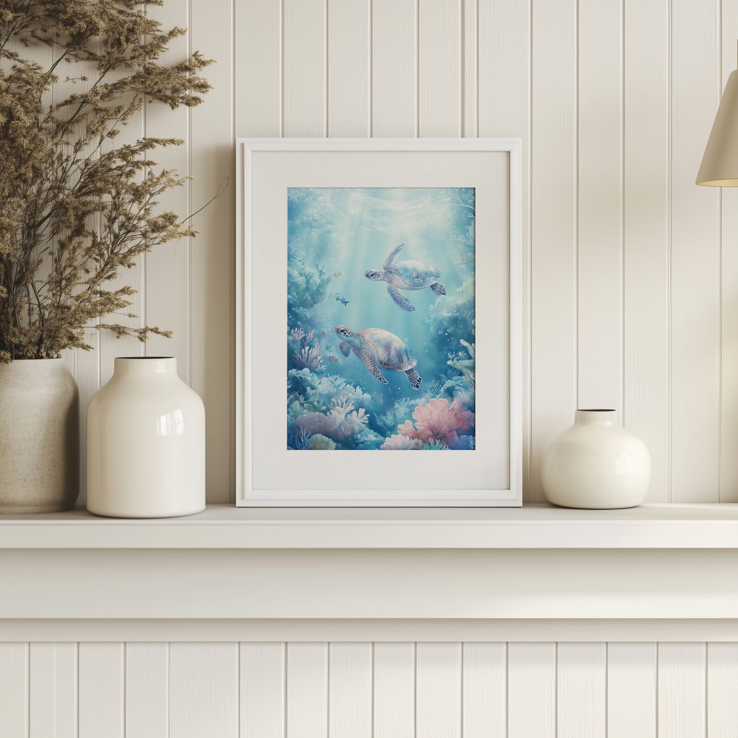 Pastel Sea Turtles Underwater Art Print