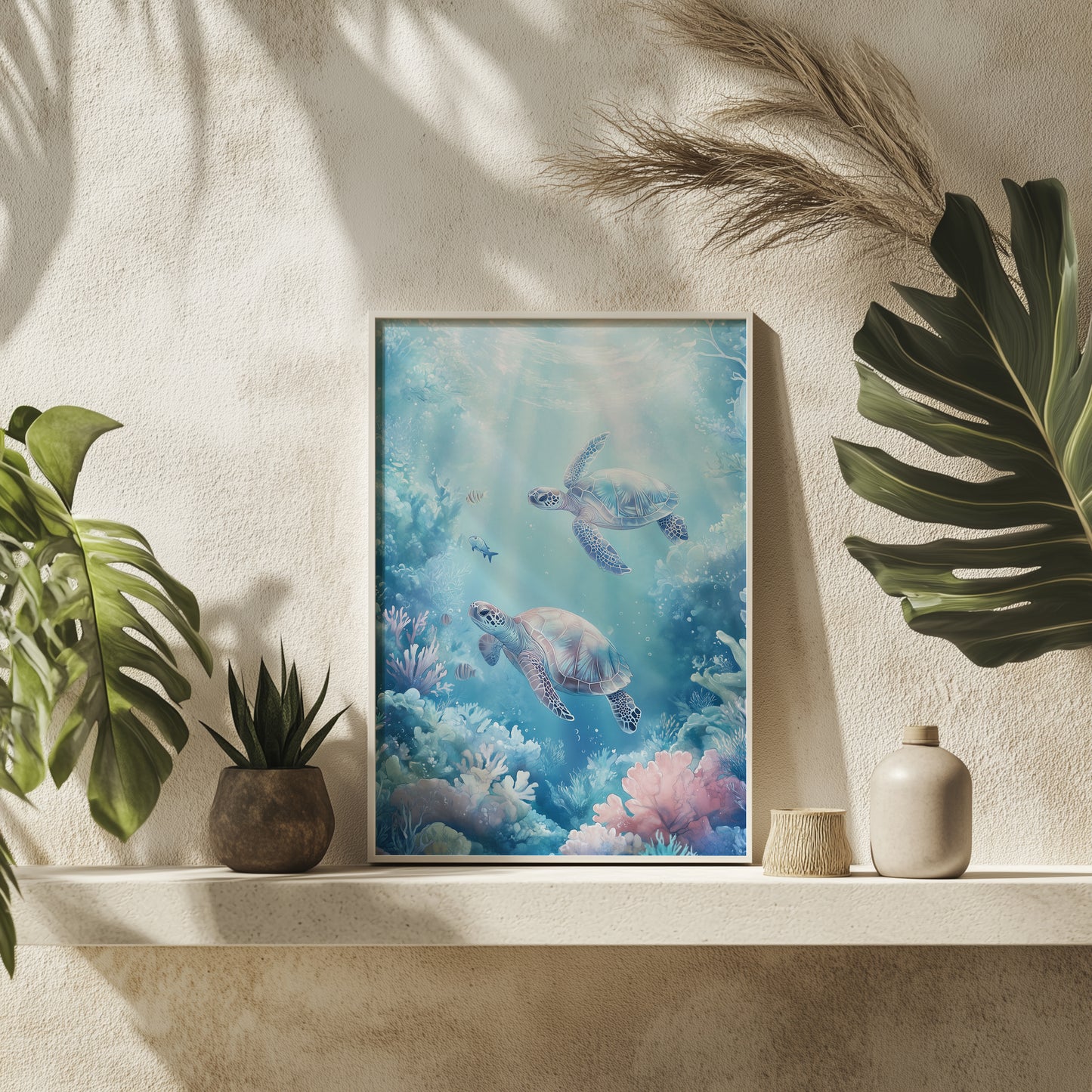 Pastel Sea Turtles Underwater Art Print