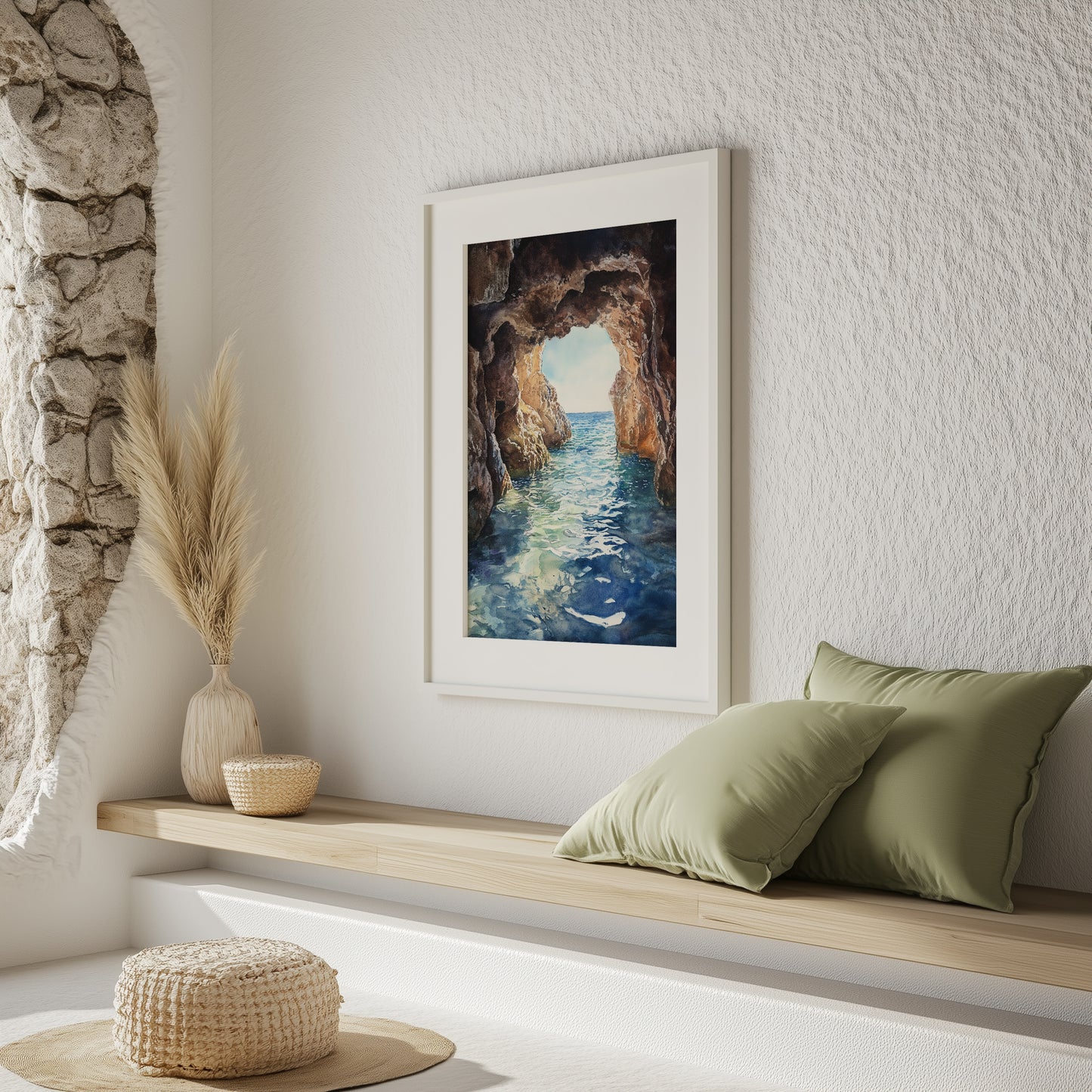 Coastal Cave Watercolour Wall Print