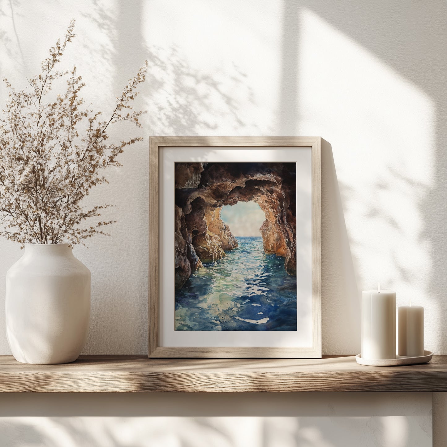 Coastal Cave Watercolour Wall Print