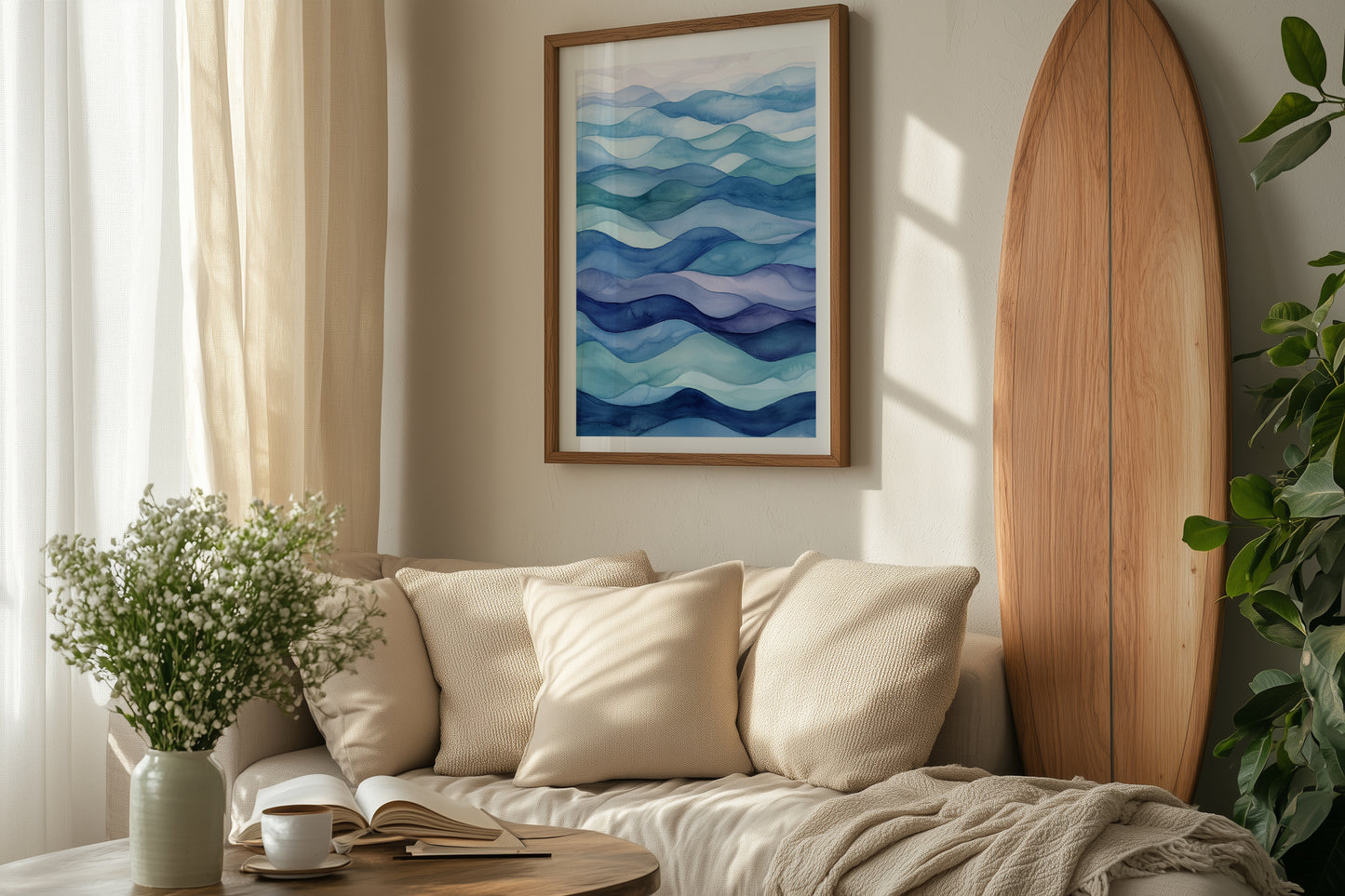 Abstract Ocean Waves Watercolour Print