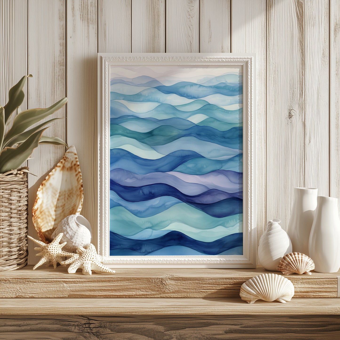 Abstract Ocean Waves Watercolour Print