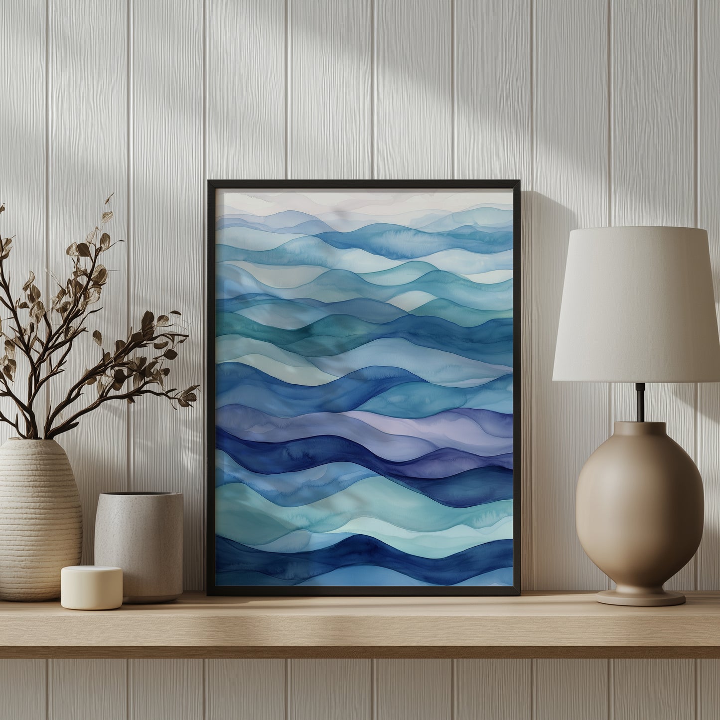 Abstract Ocean Waves Watercolour Print