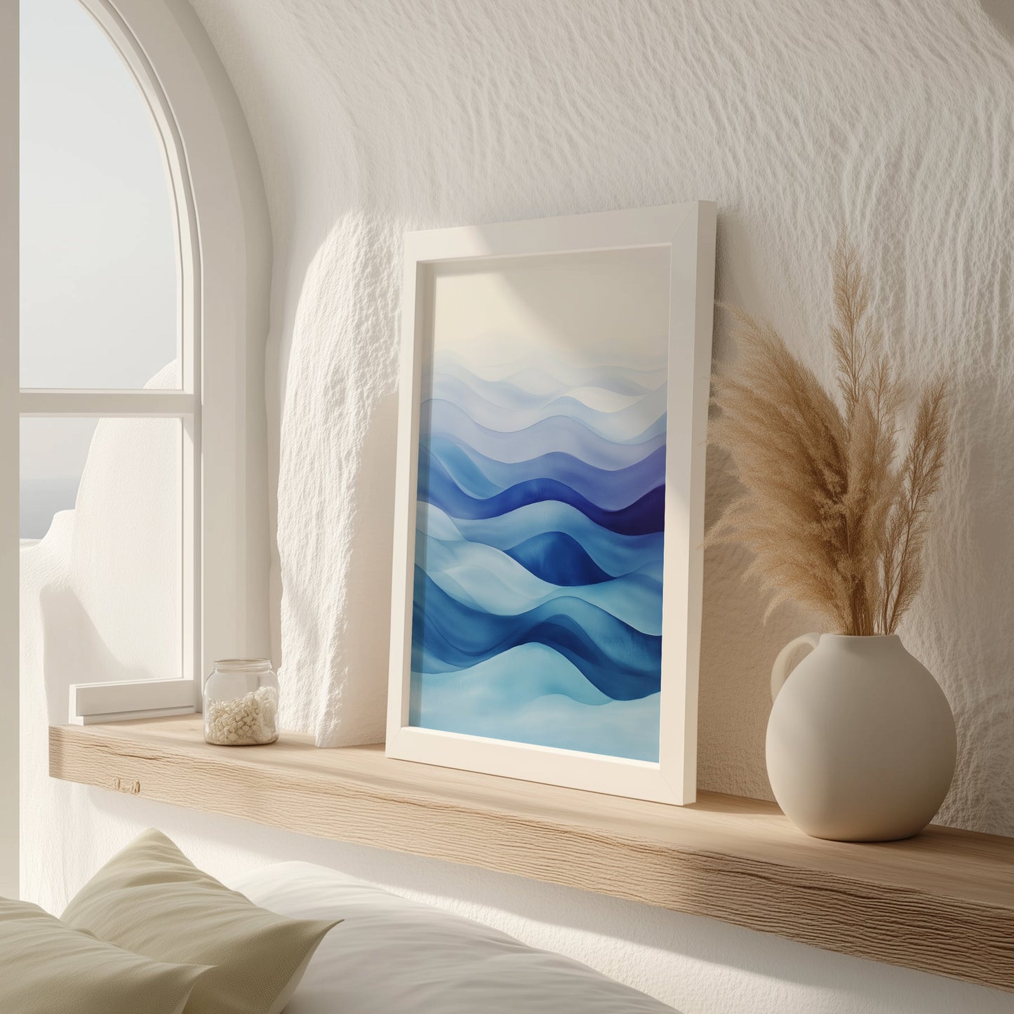 Abstract Blue Waves Watercolour Print