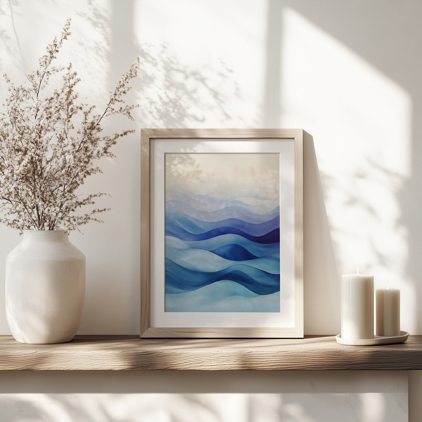 Abstract Blue Waves Watercolour Print