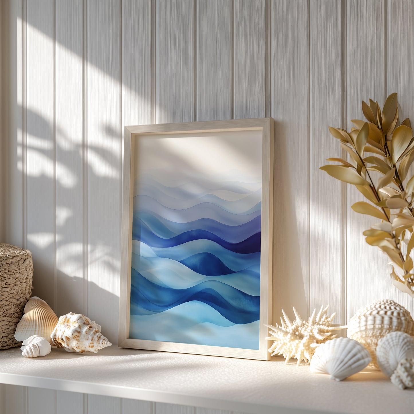 Abstract Blue Waves Watercolour Print