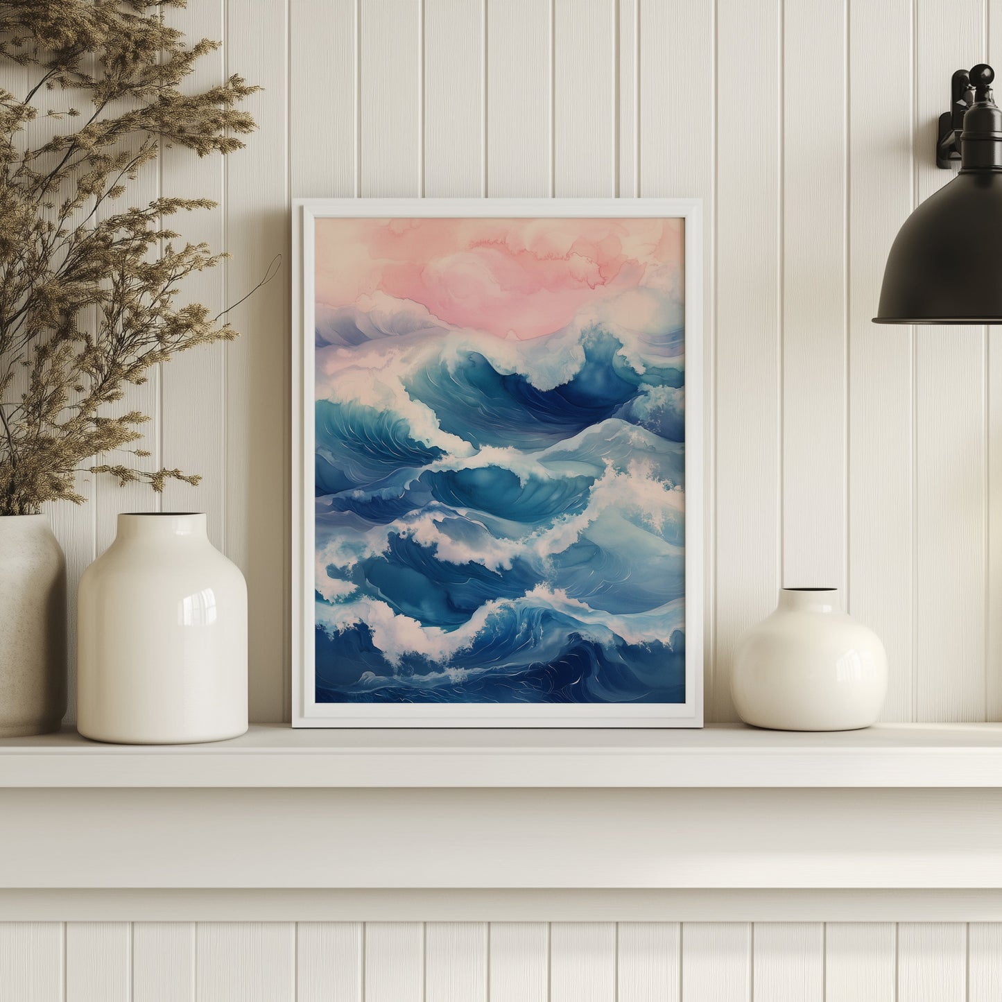 Dreamy Pink & Blue Abstract Ocean Waves Print