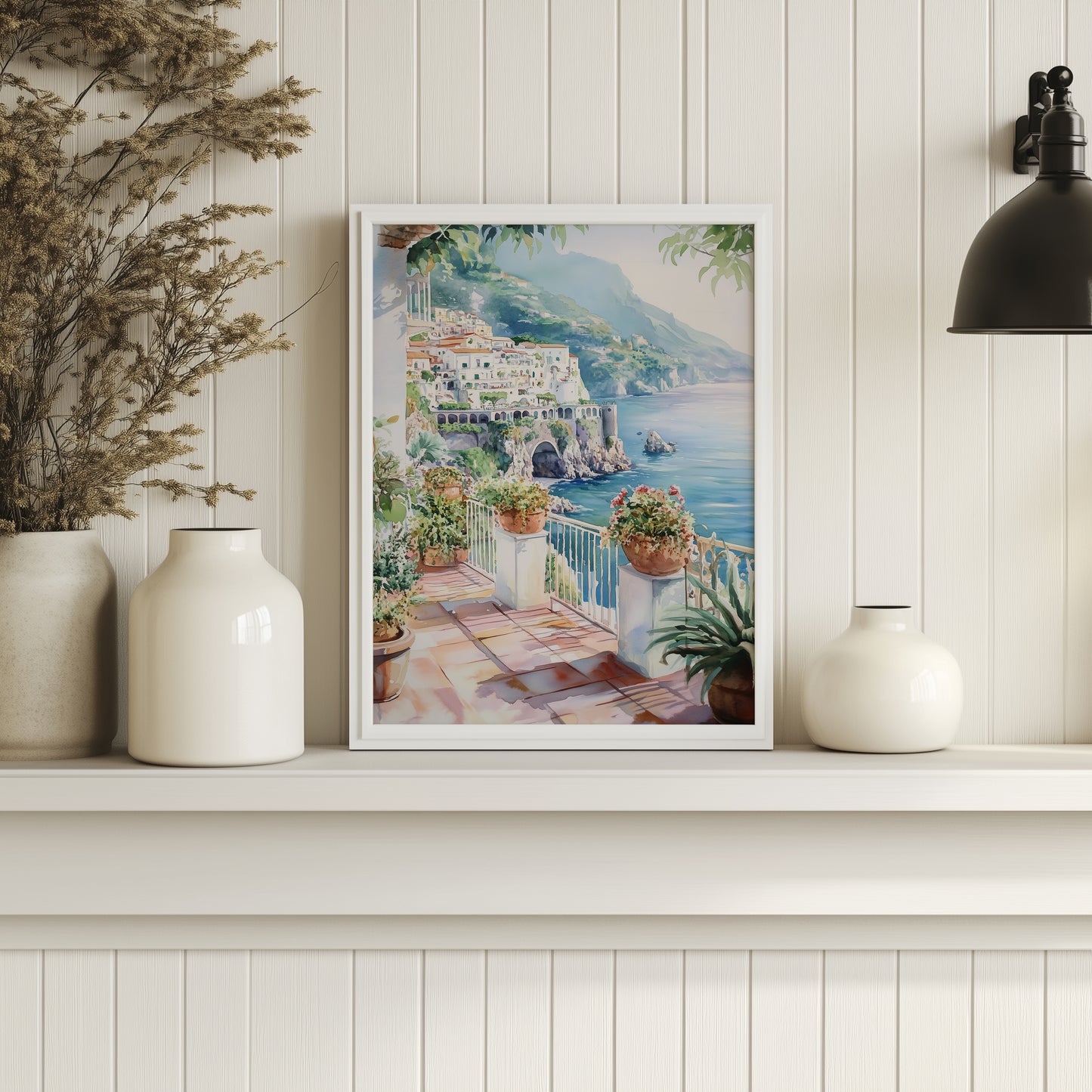 Amalfi Coast Balcony Watercolour Print