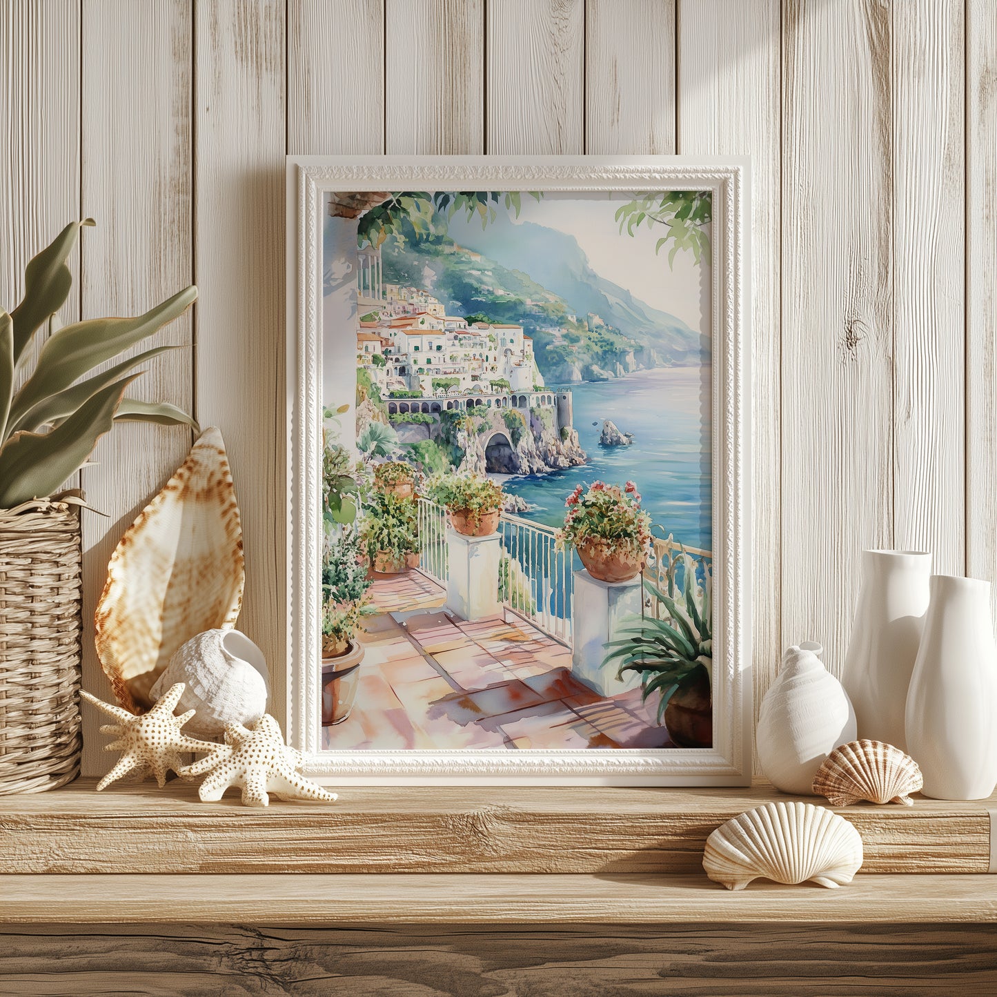 Amalfi Coast Balcony Watercolour Print