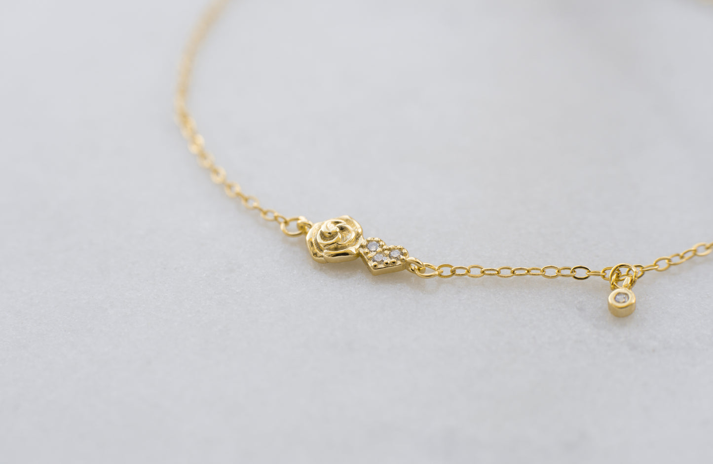 Dainty Gold Rose & Heart Bracelet