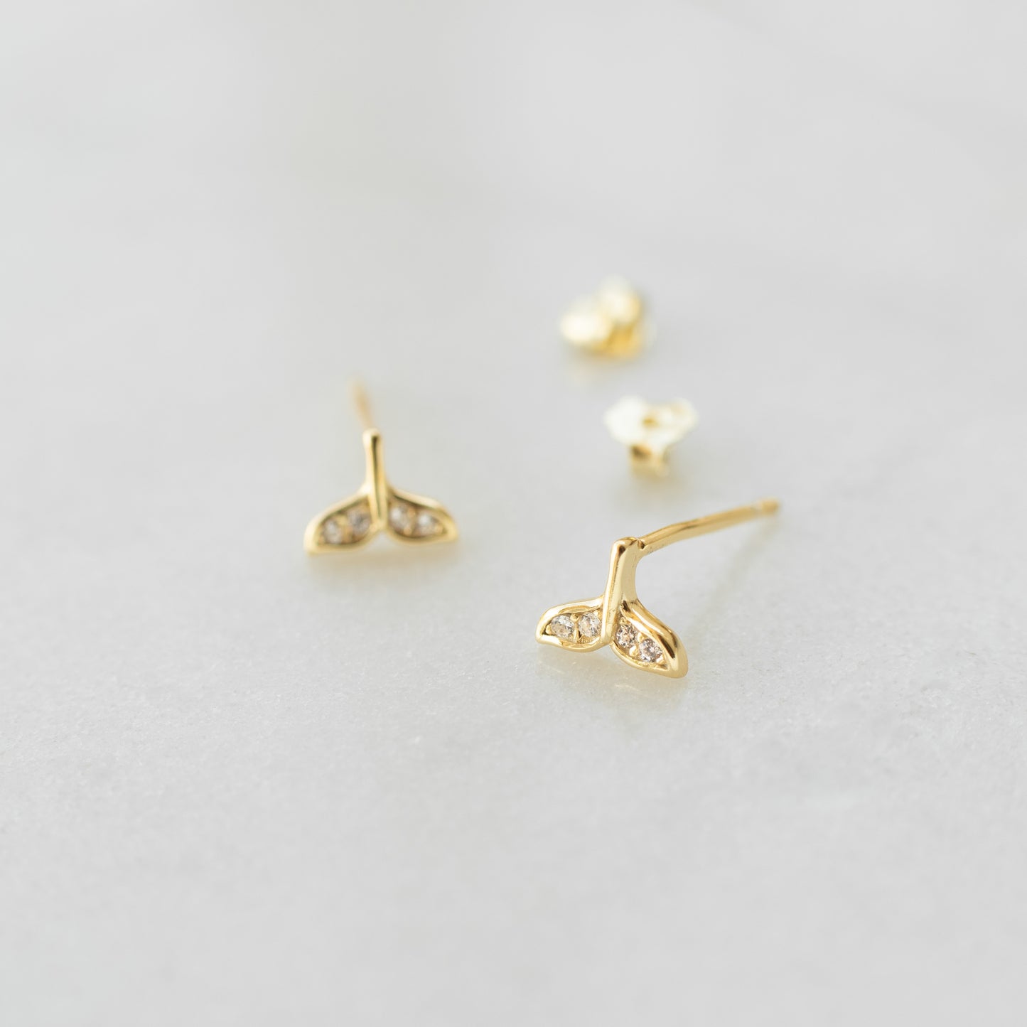 Tiny Whale Tail Stud Earrings