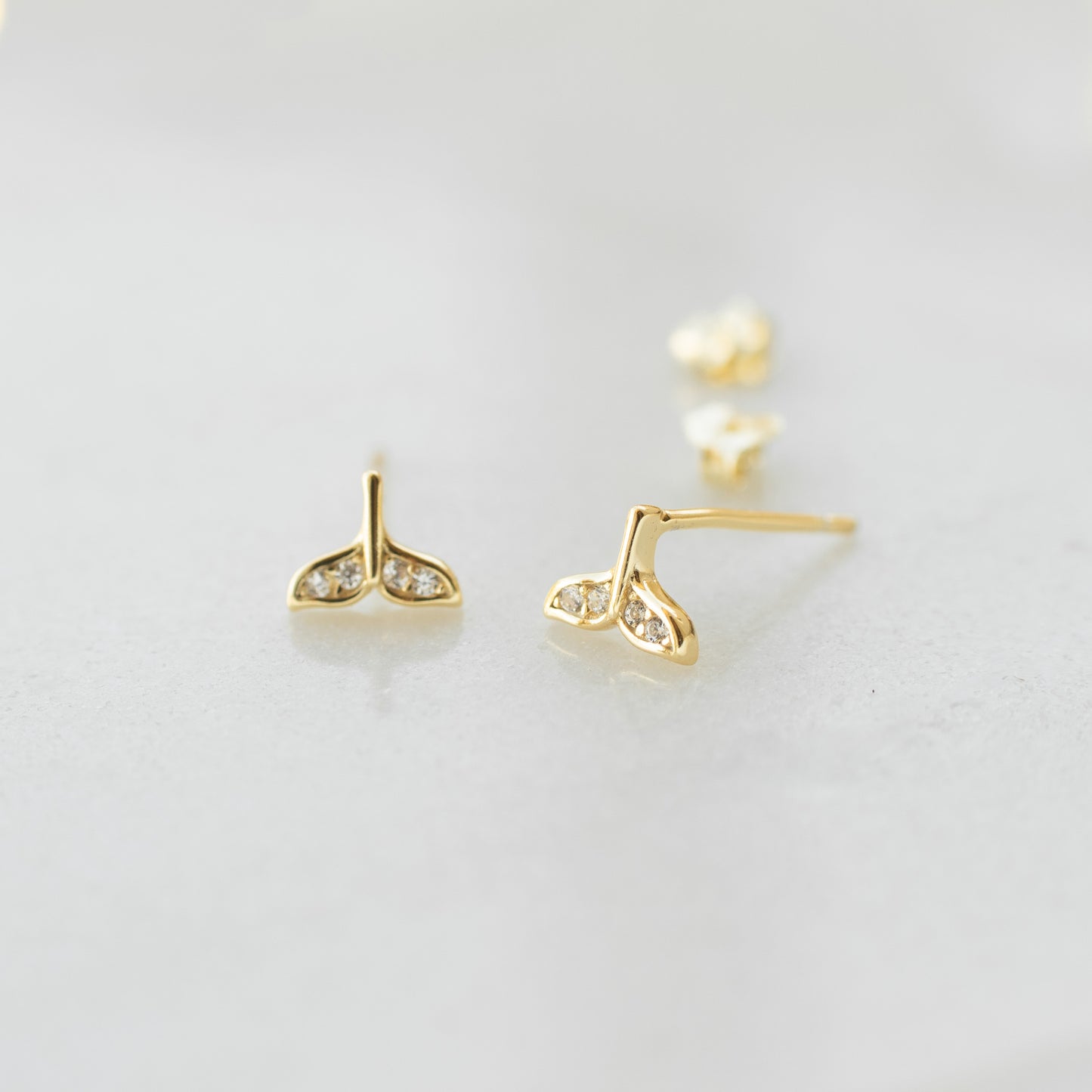 Tiny Whale Tail Stud Earrings