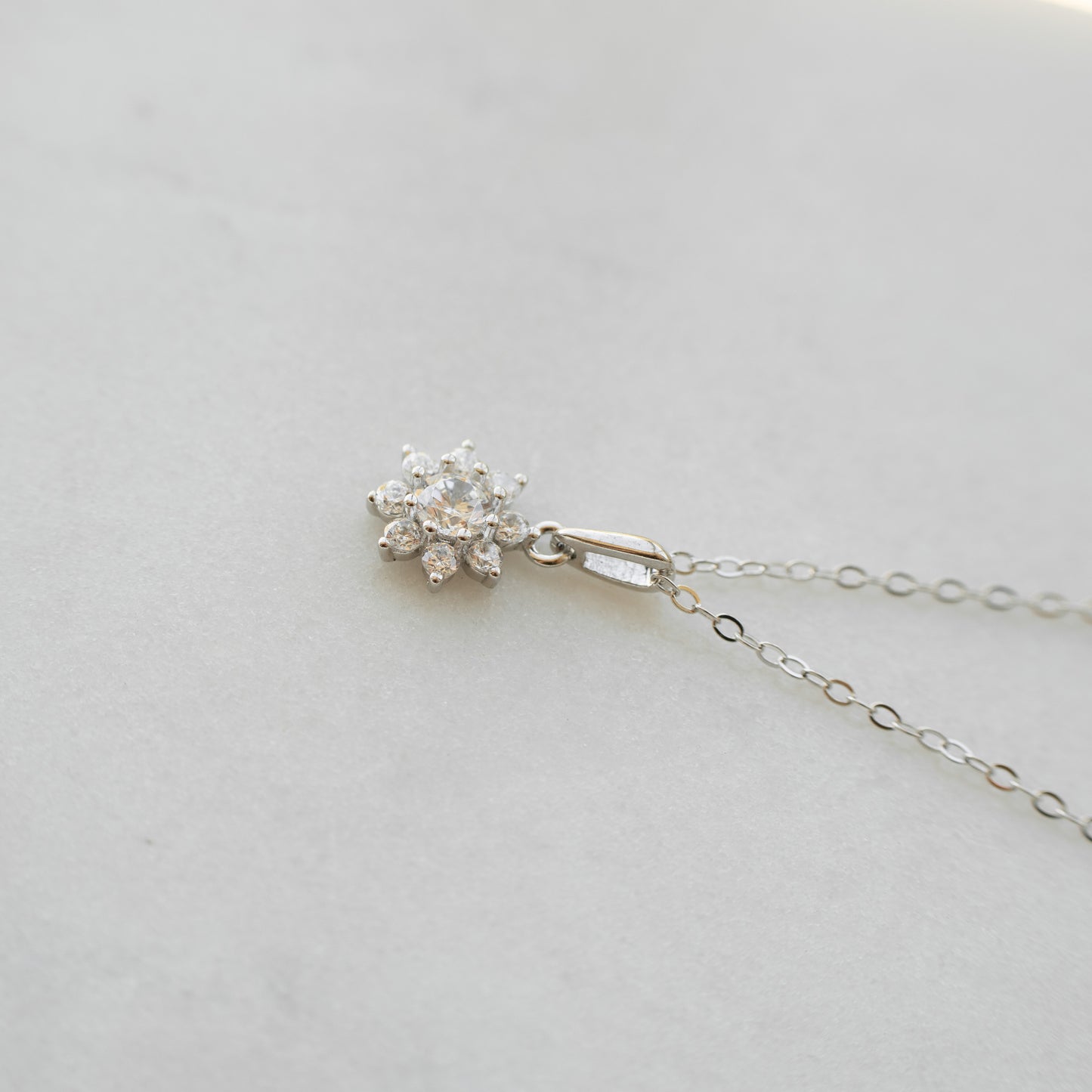 Dainty Silver Cubic Zirconia Flower Necklace