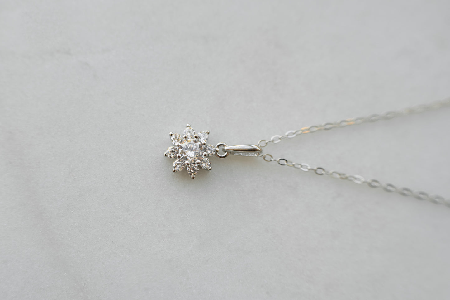 Dainty Silver Cubic Zirconia Flower Necklace