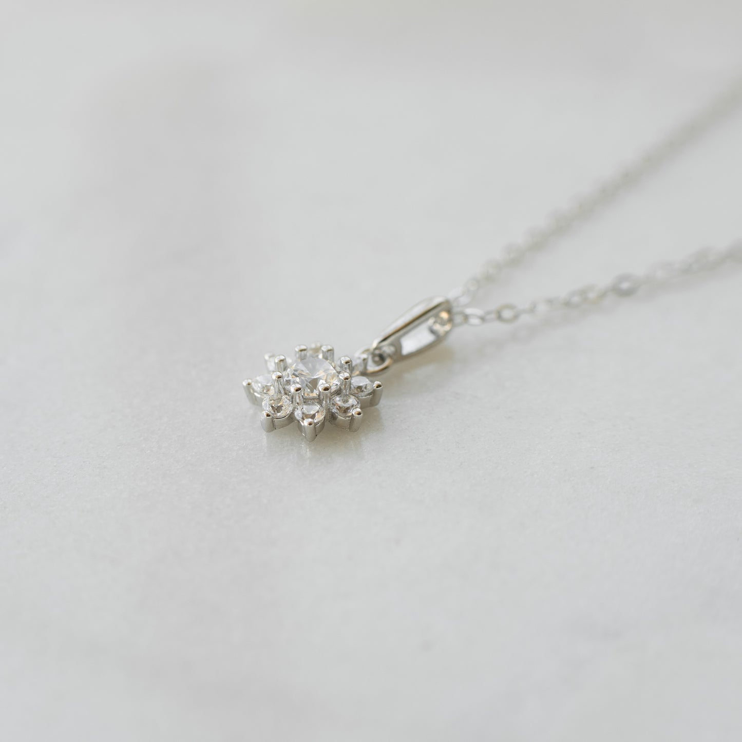 Dainty Silver Cubic Zirconia Flower Necklace