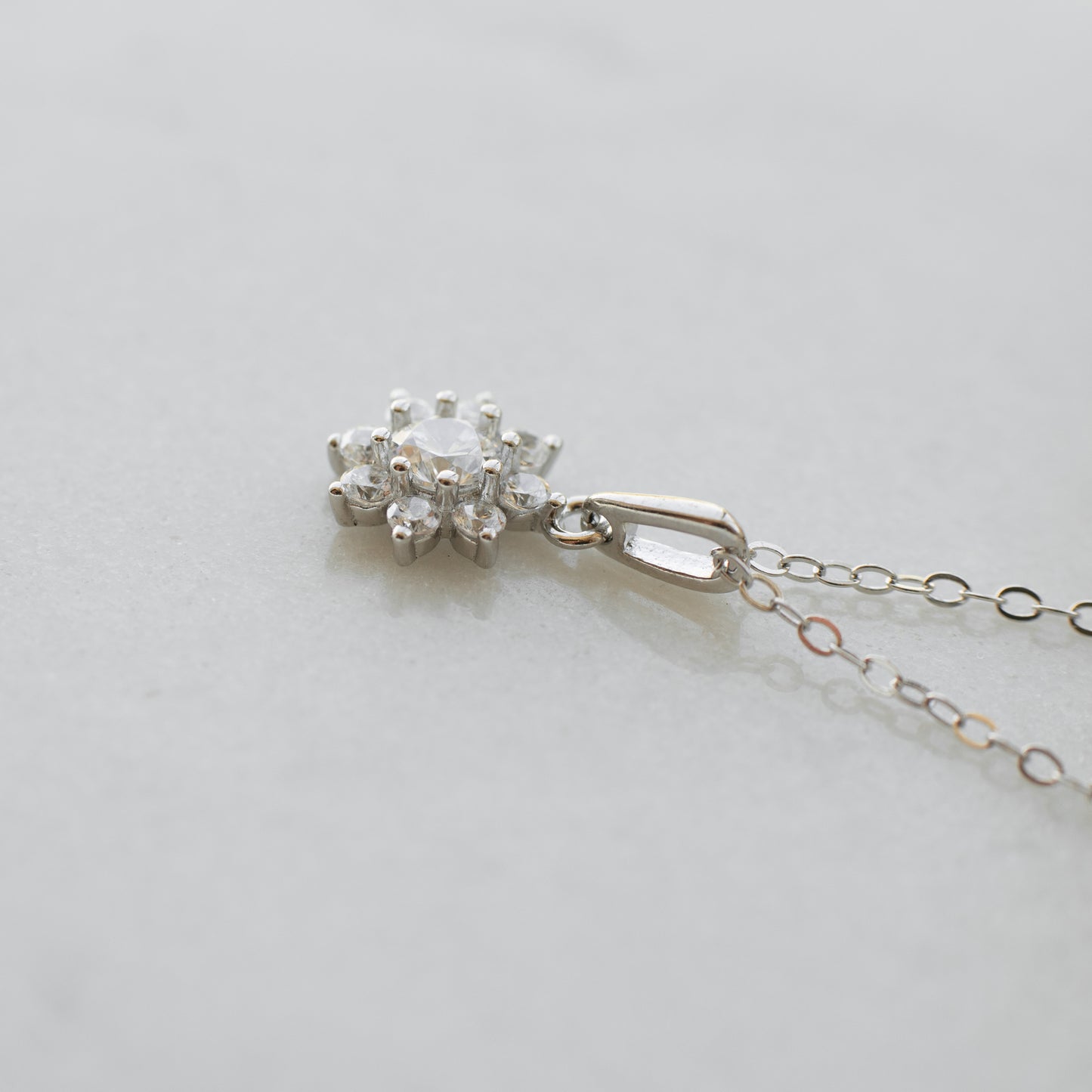 Dainty Silver Cubic Zirconia Flower Necklace