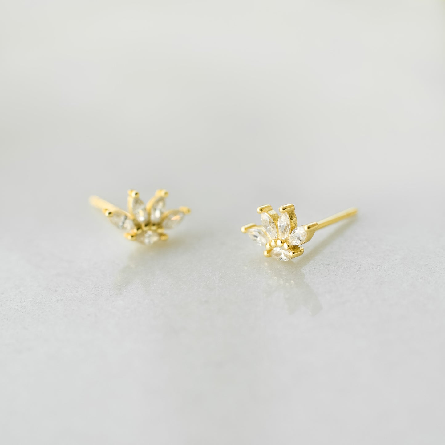 Gold Lotus Cubic Zirconia Studs