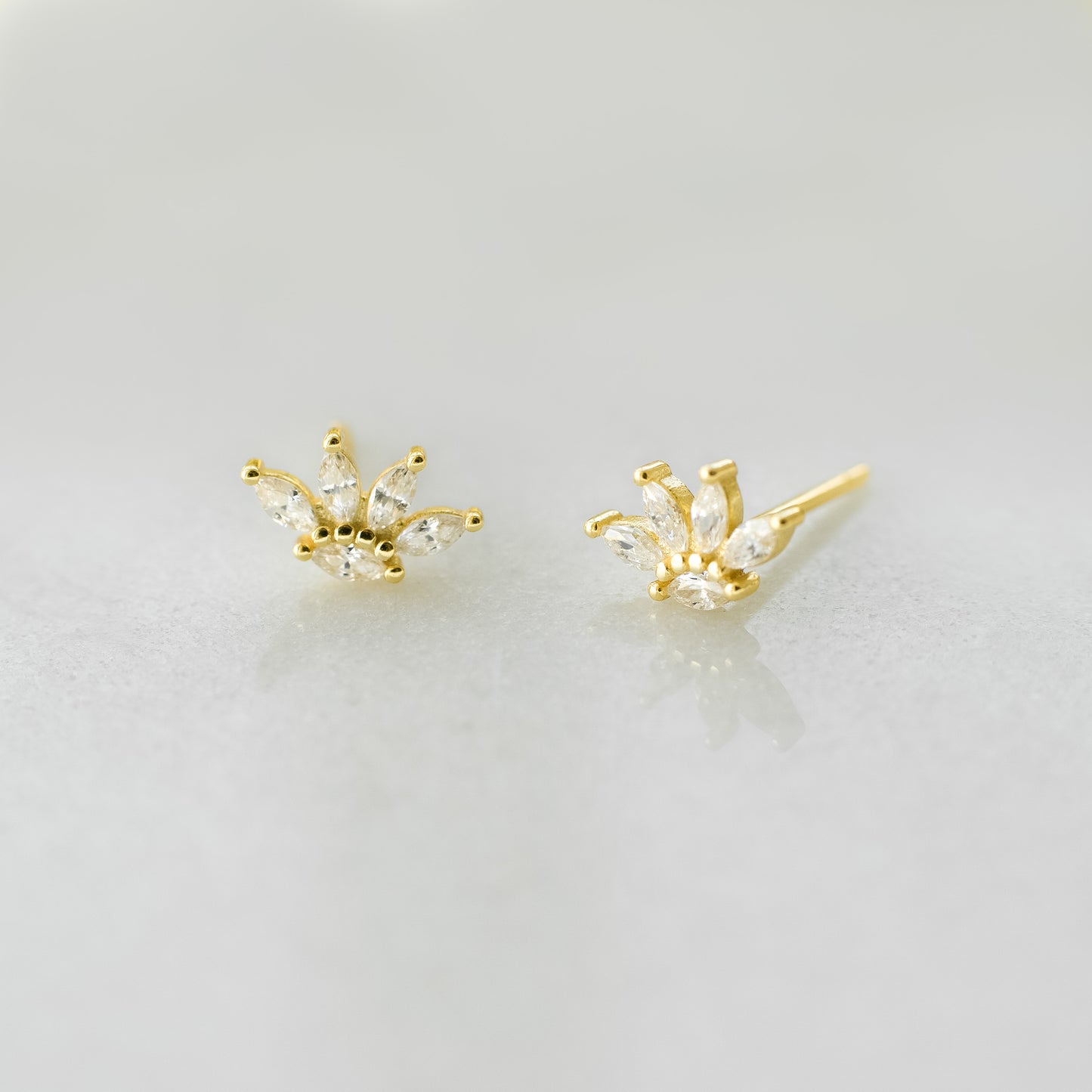 Gold Lotus Cubic Zirconia Studs