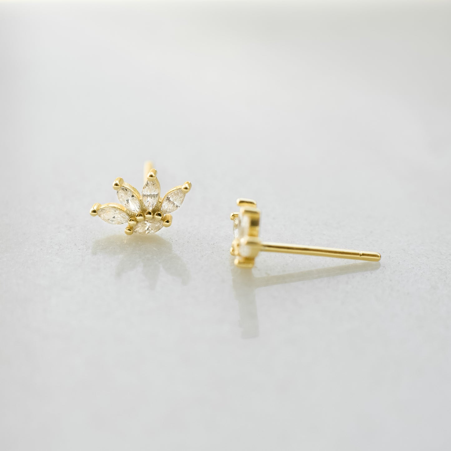 Gold Lotus Cubic Zirconia Studs