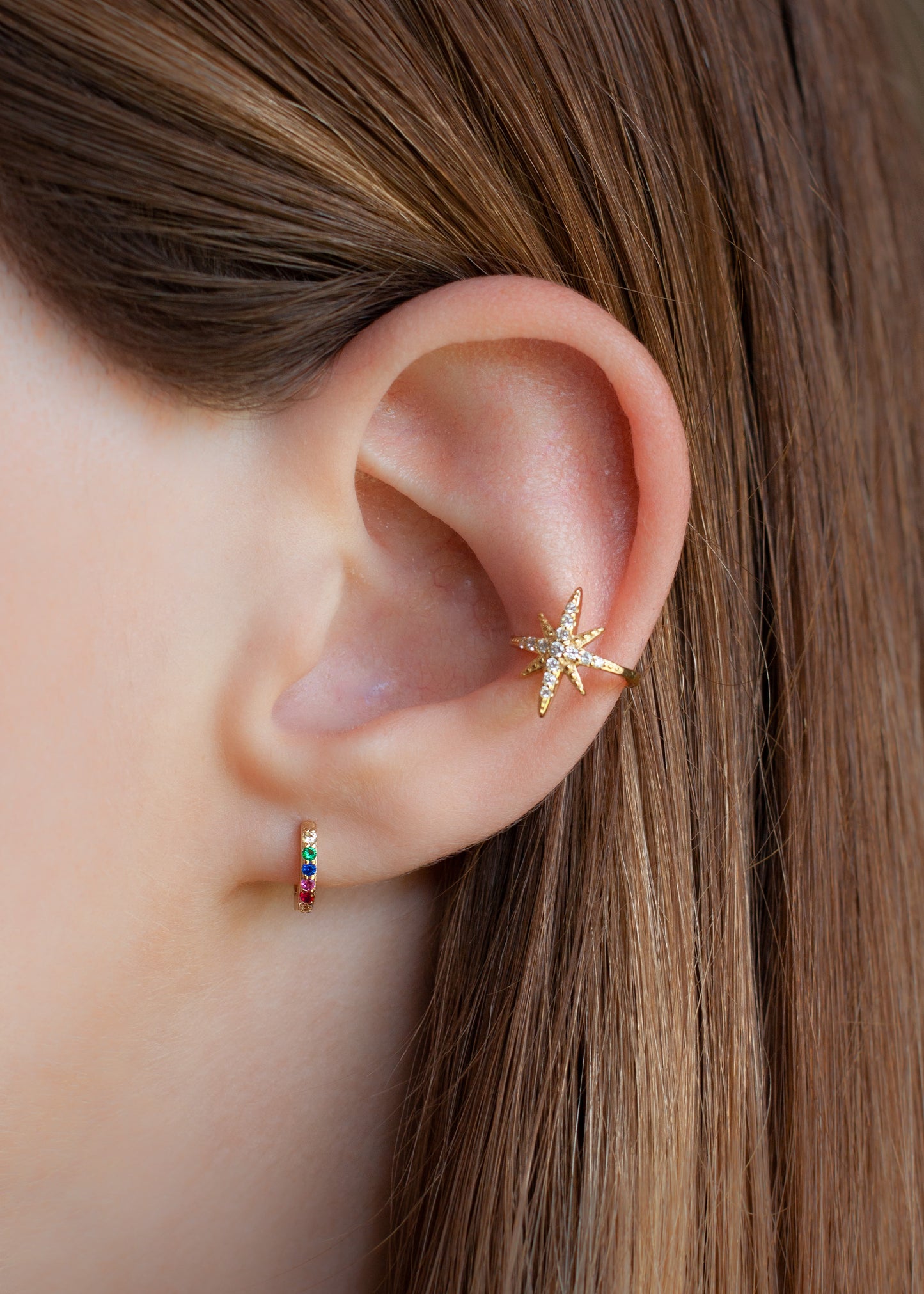 Rainbow Huggie Hoops In Gold