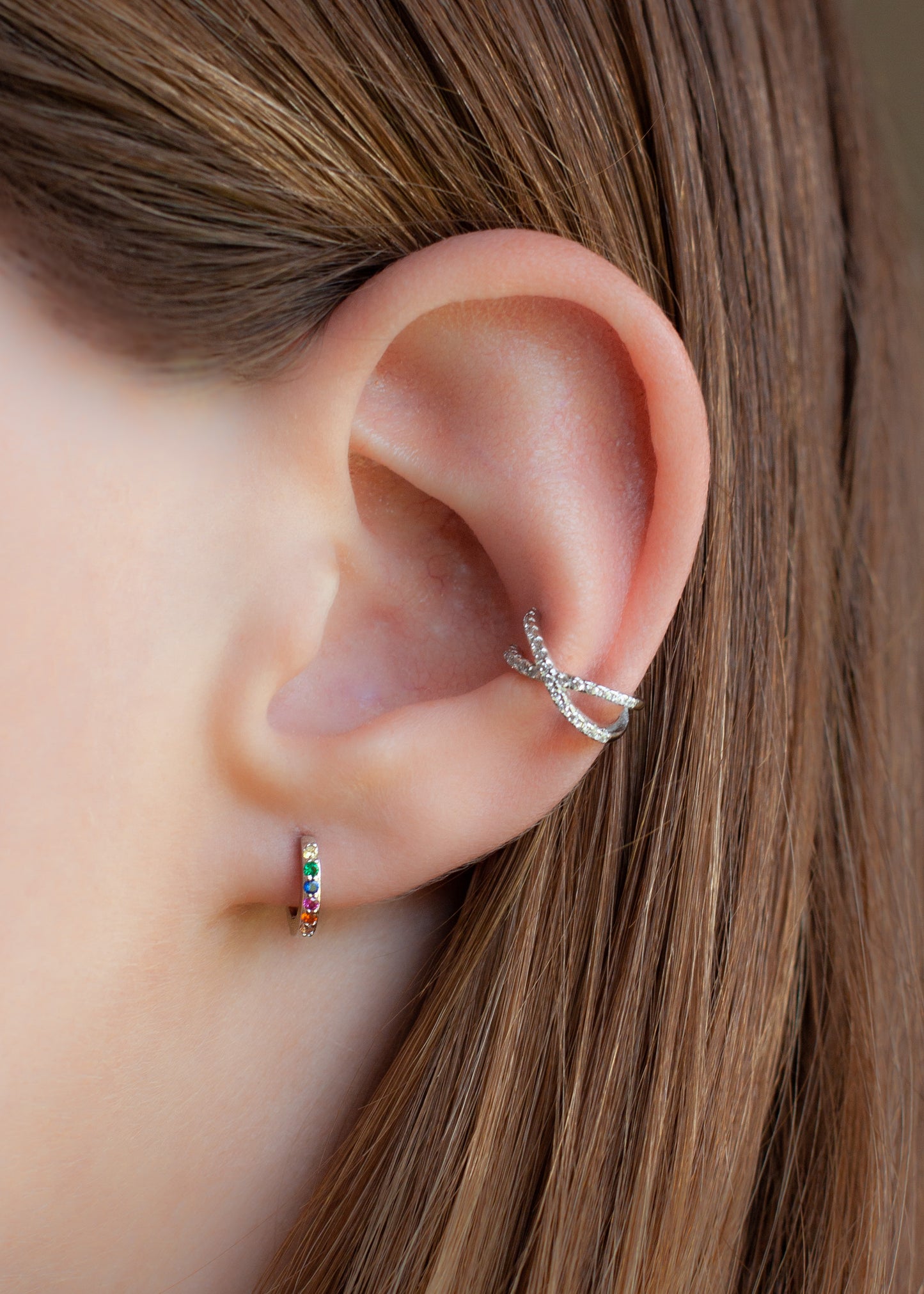 Rainbow Huggie Hoops In Silver