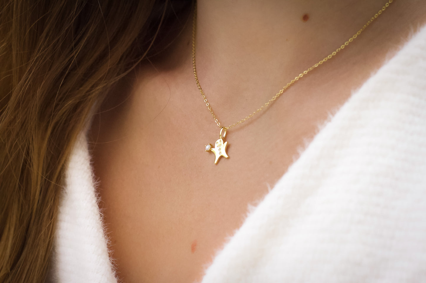 Tiny Gold Gingerbread Man Necklace