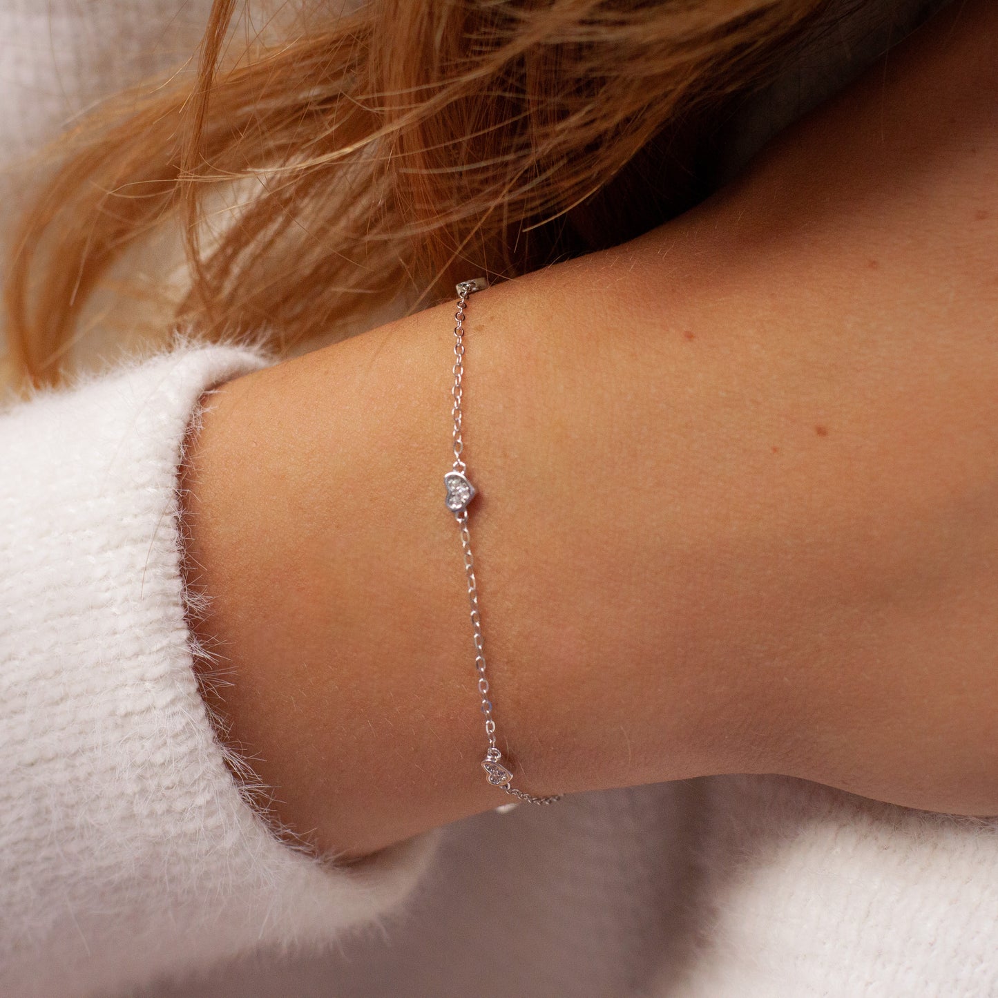 Dainty Silver Triple Heart Bracelet