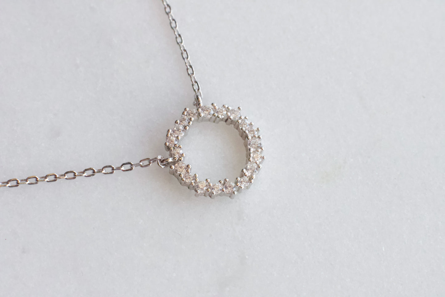 Silver Cubic Zirconia Circle Necklace