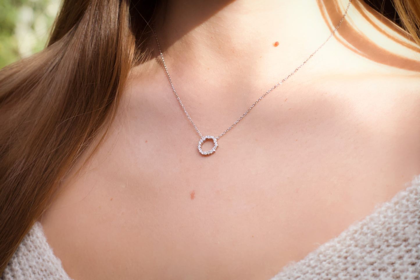 Silver Cubic Zirconia Circle Necklace