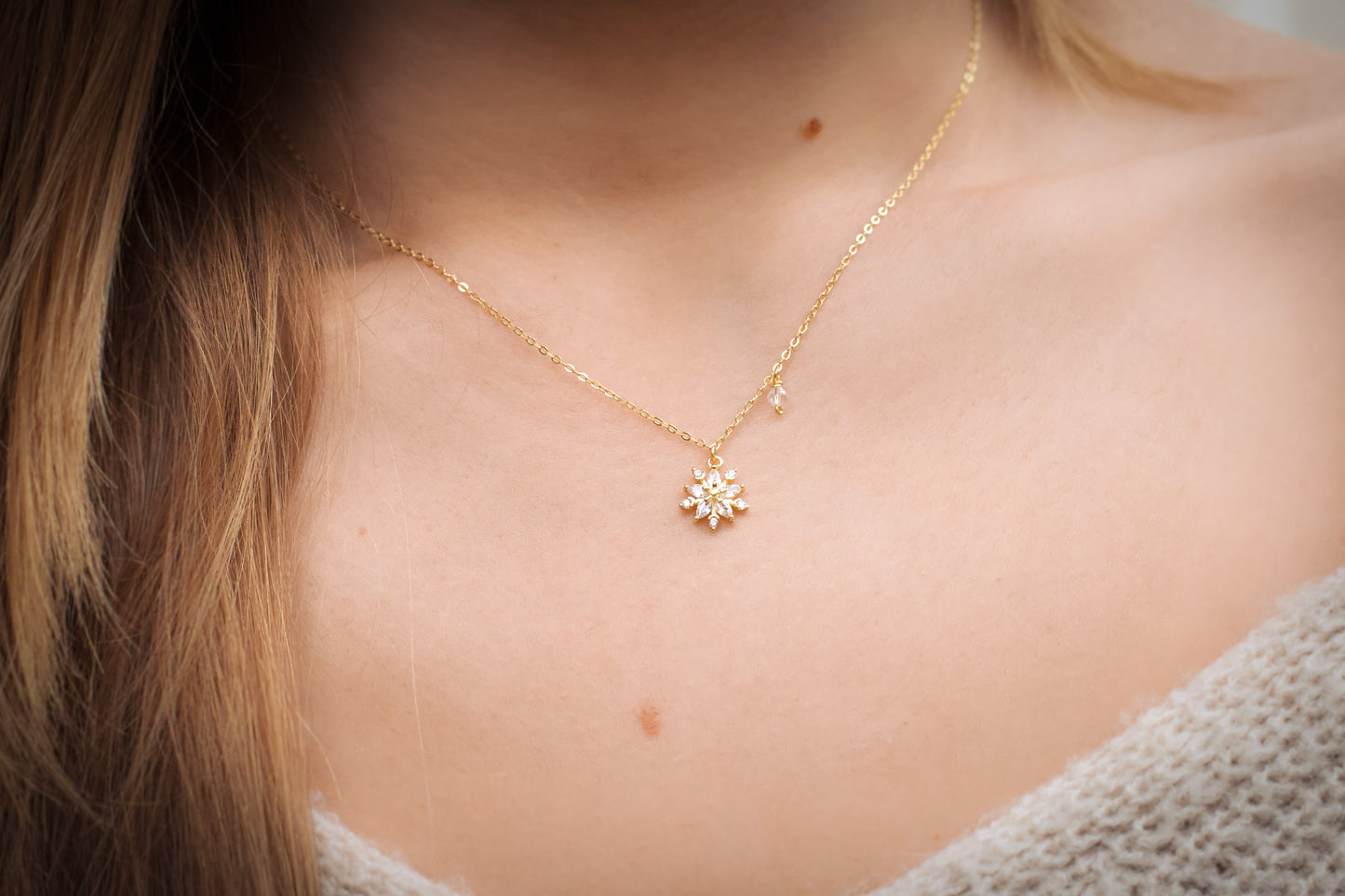 Cubic Zirconia Snowflake Necklace