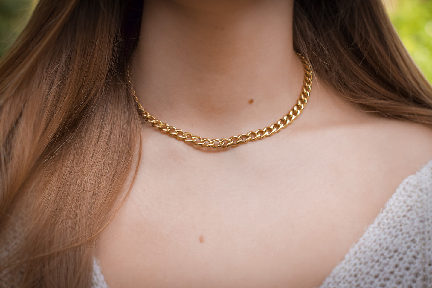 Thick Gold Curb Chain Necklace