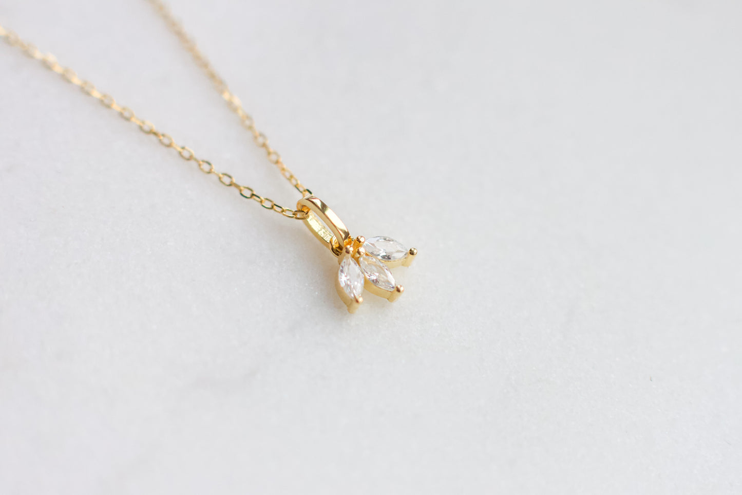 Tiny Three Leaf Gold Pendant Necklace