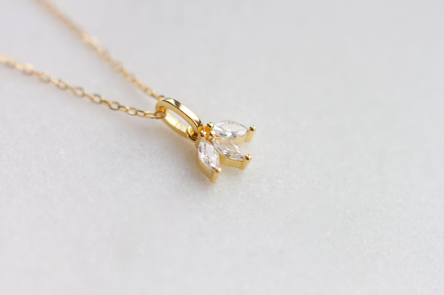 Tiny Three Leaf Gold Pendant Necklace