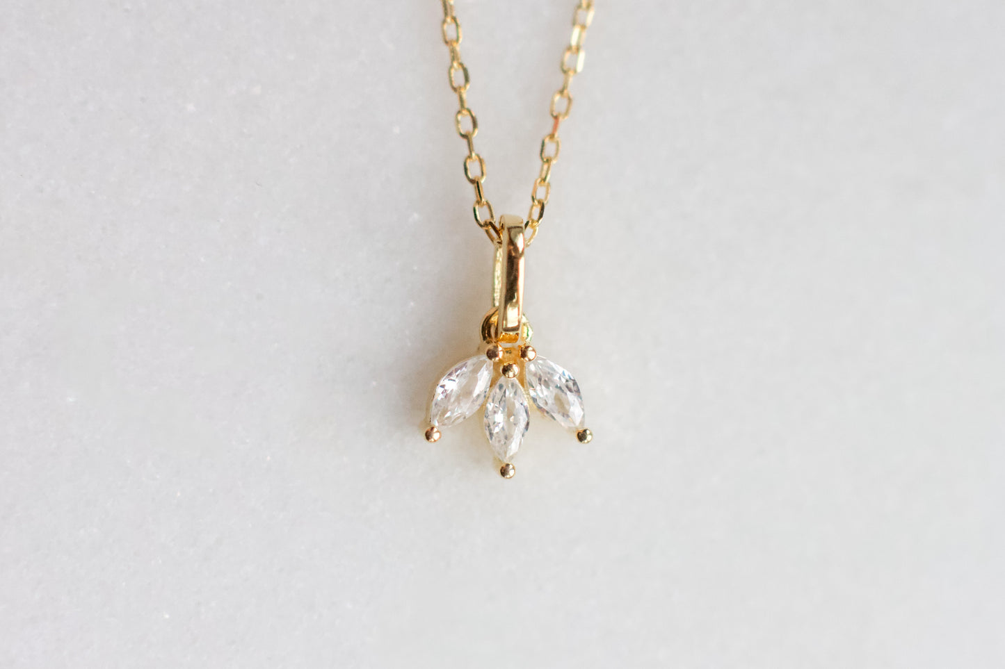 Tiny Three Leaf Gold Pendant Necklace