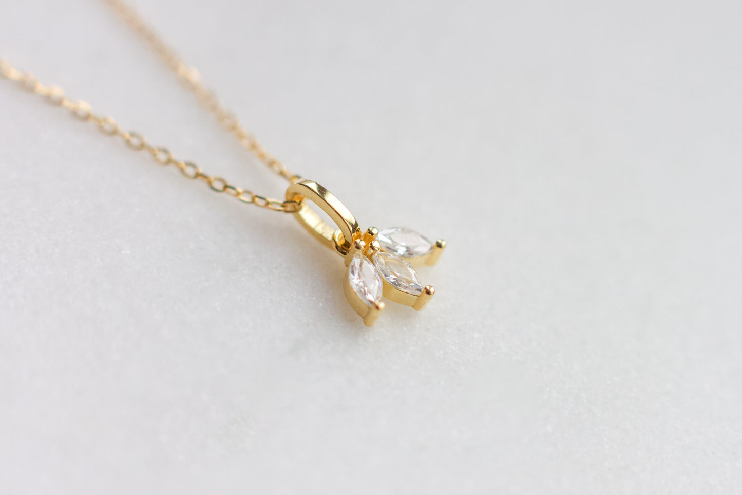 Tiny Three Leaf Gold Pendant Necklace