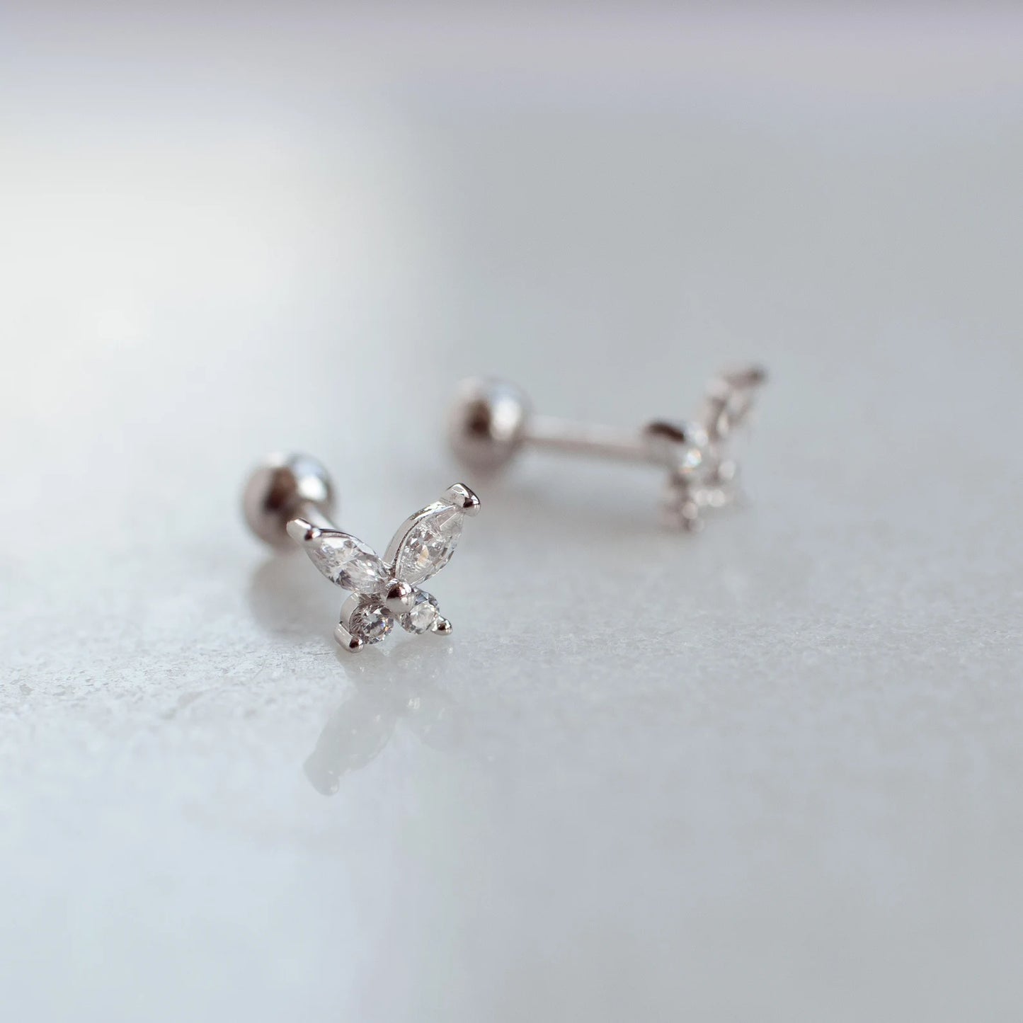 Tiny Silver Butterfly Screw Back Stud