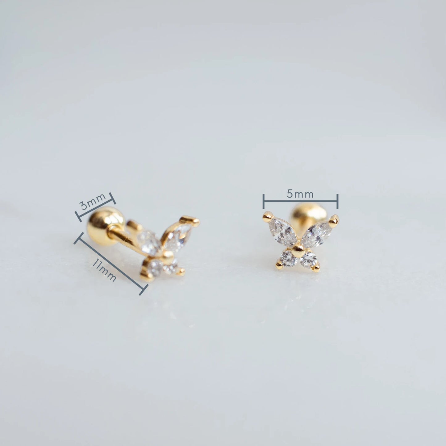 Tiny Gold Butterfly Screw Back Stud