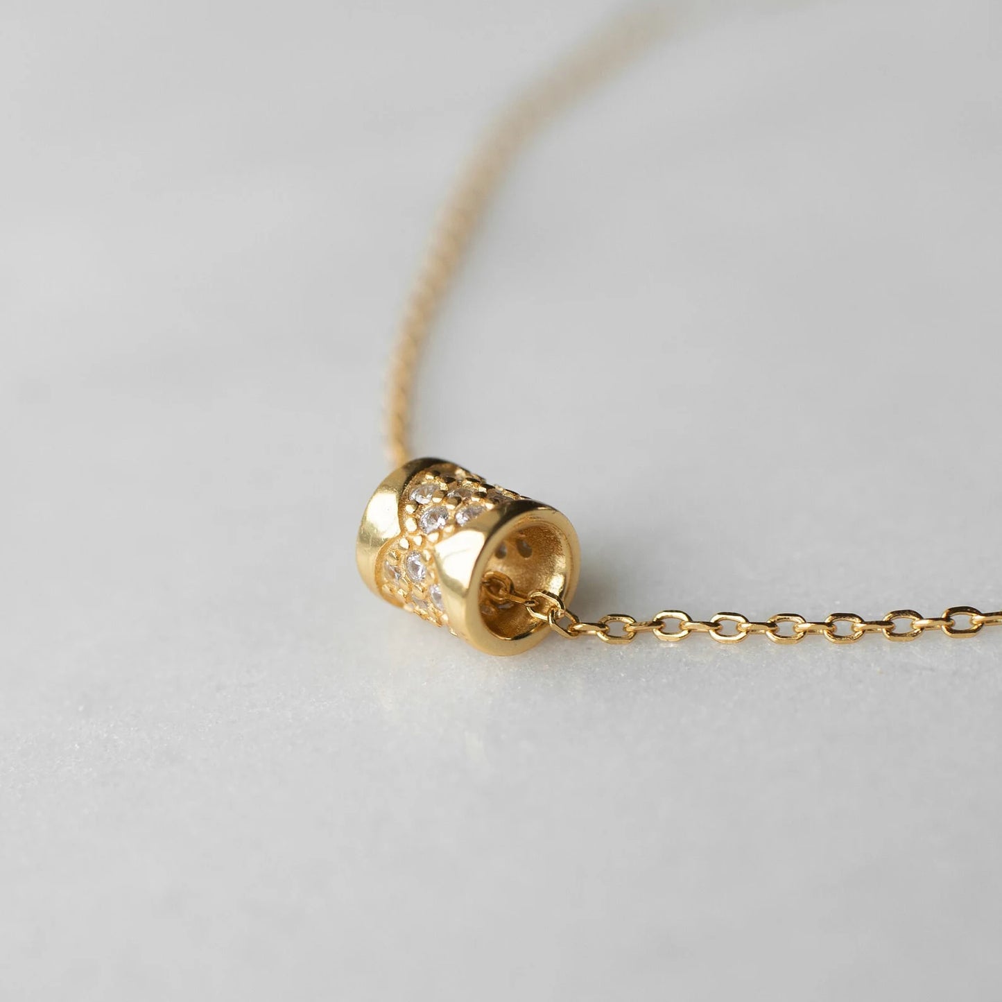 Delicate Gold Cubic Zirconia Cylinder Necklace